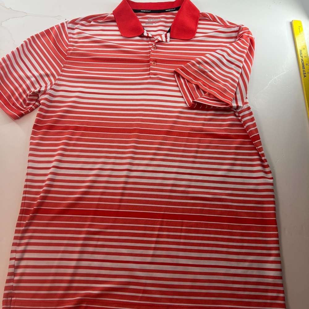 Nike Golf Dri Fit Men's Polo Shirt Size XL Orange Striped Tour Performance - Picture 2 of 13